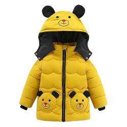 linboo Kinder Winterjacke Jungen Wintermantel Steppjacke mit Abnehmbare Kapuze Warme Parka Jacke mit 3D Cartoon-Bär Verdickte Outdoorjacke, Gelb, 86 von linboo