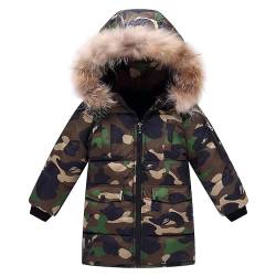 linboo Kinder Winterjacke Jungen Wintermantel mit Kapuze Parka Baumwolljacke Lange Jacke Mantel Warme Winddichtes Winterparka, Tarnung, 122-128 von linboo