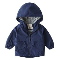 linboo Kinderjacke mit Kapuze Jungen Windjacke Kapuzenpullover mit Reißverschluss Frühling Jacke Übergangsjacke Baby Mäntel Herbst, Dunkelblau, 98 von linboo