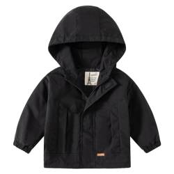 linboo Kinderjacke mit Kapuze Jungen Windjacke Kapuzenpullover mit Reißverschluss Frühling Jacke Übergangsjacke Baby Mäntel Herbst, Schwarz, 104-110 von linboo