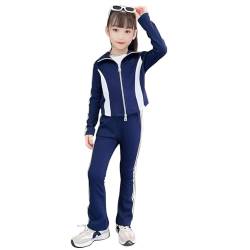 linboo Mädchen Kleidung Set 2-teiliges Sportanzug Sweatjacke&Sporthose Jogginganzug Trainingsanzug Kinder Sportbekleidung, Blau, 122-128 von linboo