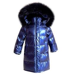 linboo Unisex Kinder Winterjacke Mädchen Winterparka Jungen mit Fellkapuze Outdoor Wintermantel Warme Parka Jacke Dicke Steppjacke Winddicht Baumwolle Jacke, Blau, 164 von linboo