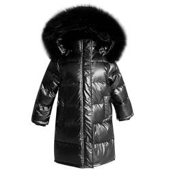 linboo Unisex Kinder Winterjacke Mädchen Winterparka Jungen mit Fellkapuze Outdoor Wintermantel Warme Parka Jacke Dicke Steppjacke Winddicht Baumwolle Jacke, Schwarz, 134-140 von linboo