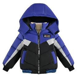 linboo Winterjacke Baby Jungen Kinder Wintermantel Gefütterte Parka Jacke Dicke Steppjacke Warm Mäntel mit Abnehmbare Kapuze, Blau 01, 104-110 von linboo