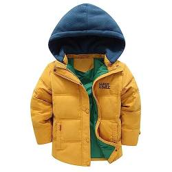 linboo Winterjacke Jungen Daunenjacke mit Abnehmbarer Samt Gestrickt Kapuze Warm Steppjacke Kinder Winter Mantel Dicke Kapuzenjacke, Gelb, 116-122 von linboo