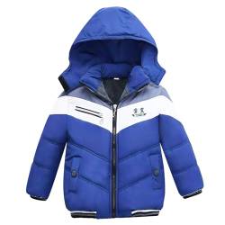 linboo Winterjacke Jungen Kinder Parka Jacke Gefüttert Winter Mantel mit Abnehmbarer Kapuze Dicke Steppjacke Baby Warme Outdoorjacke, Blau, 104-110 von linboo