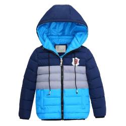 linboo Winterjacke Jungen Kinder Steppjacke Warm Winter Mantel Kurz Jacke mit Abnehmbare Kapuze Baby Parka Baumwolljacke, Blau, 104-110 von linboo