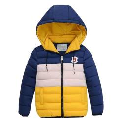 linboo Winterjacke Jungen Kinder Steppjacke Warm Winter Mantel Kurz Jacke mit Abnehmbare Kapuze Baby Parka Baumwolljacke, Gelb, 134-140 von linboo