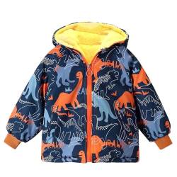 linboo Winterjacke Jungen Wintermantel Gefüttert Warme Parka Jacke Kinder Winter Mäntel Cartoon Outdoor Kapuzenjacke, Dragon Orange, 104-110 von linboo