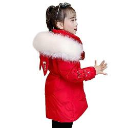 linboo Winterjacke Mädchen Kinder Wintermantel mi Lange Parka Jacke Warme Mantel mit Kapuze Verdickt Winddichtes Winterparka, Rot, 134-140 von linboo