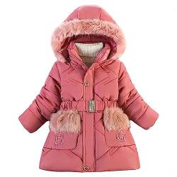 linboo Winterjacke Mädchen Warm Gefüttert Wintermantel mit Fellkapuze Kinder Jacke Winter Mantel Parka mit Plüschtasche und B G Brief, Rosenrot, 122-128 von linboo