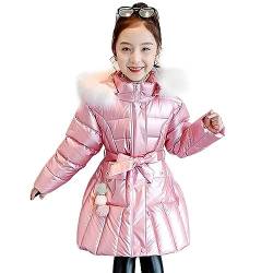 linboo Wintermantel Mädchen Lang Winterjacke Kinder Warm Mäntel Jacke mit Helle Oberfläche Verdickte Winddichte Parka Outdoorjacke, Rosa, 104-110 von linboo