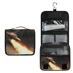 Linomo Hanging Reise Kulturbeutel für Damen und Herren, Feuer Drachen Kosmetik Make-up Tasche mit Haken von linomo