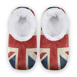 linomo Jahrgang UK Flagge Union Jack Englisch England Hausschuhe für Unisex Damen Männer Winter Hausschuhe Wärme Drinnen Hausschuhe Schlafzimmer Socken Schuh von linomo