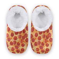 linomo Jahrgang Wurst Pizza Hausschuhe für Unisex Damen Männer Winter Hausschuhe Wärme Drinnen Hausschuhe Schlafzimmer Socken Schuh von linomo