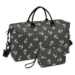 Anchors Reisetasche für Wochenende, Übernachtung, Reisetasche, Turnbeutel mit Kulturbeutel für Reisen, wasserdicht, Anker, Schwarz, 1 size von linqin