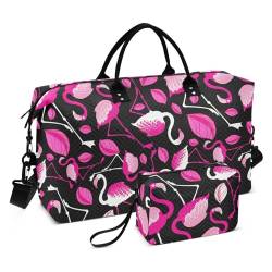 Reisetasche mit Blumenmuster, rosa Flamingos, für Übernachtungen, große Handgepäcktasche, Turnbeutel mit verstellbarem Riemen, für Wandern, multifunktional, Rosa Flamingos mit Blumenmuster, 1 size von linqin