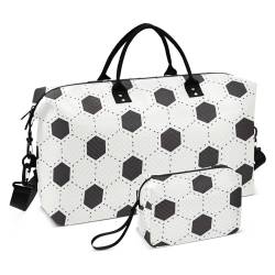 Reisetasche mit Kulturbeutel zum Wandern, großes Fassungsvermögen, Weiß / Schwarz, Fußball, 1 size von linqin