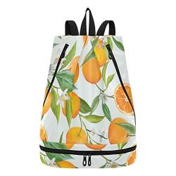 Turnbeutel Strandtasche Wasserdicht Pooltasche Blumen-Orange Früchte für Damen Herren, Blumige Orangenfrüchte, Einheitsgröße, Classic von linqin