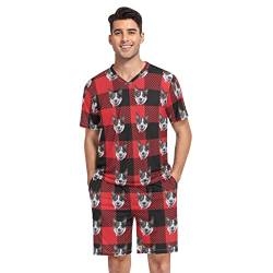 linqin Benutzerdefinierte Gesicht Pyjama-Sets für Männer Personalisierte Loungewear-Sets mit Foto Lustige Plaid Pyjama Tops für Papa Ehemann, Rot Schwarz Schottenkaro, XL von linqin