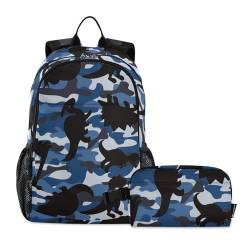 linqin Camouflage-Dinosaurier-Rucksack mit Lunchtasche, Schulrucksack mit Lunchtasche, Büchertasche für Teenager-Mädchen, mit Lunchbox 10–12 von linqin