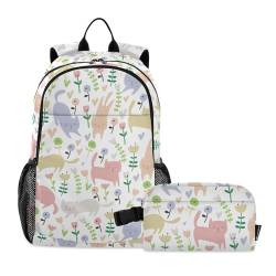 linqin Cartoon Katze und Blume Rucksack für die Schule mit Lunchtasche Schultasche und Lunchbox Set für Jungen Jungen Schultaschen 10-12 von linqin