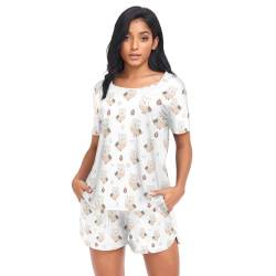 linqin Damen-Pyjama-Set, bequem, Sommer, süße Eulen, kurzes Set für Damen, Pyjama, Shorts, Süße Eule, M von linqin