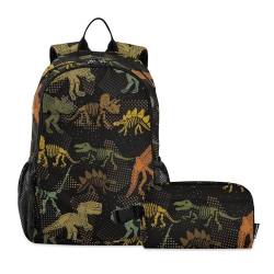 linqin Dinosaurier Hawling Rucksack für Schule und Lunchtasche Schultasche und Lunchbox Set für Jungen Büchertaschen mit Lunchbox für Jungen 9-10 Jahre von linqin