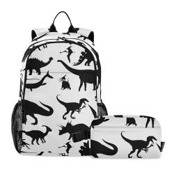 linqin Dinosaurier-Silhouetten-Rucksack mit Lunchtasche, Schultasche und Lunchbox-Set für Jungen, Büchertasche für Teenager, Mädchen, mit Lunchbox 10–12 von linqin