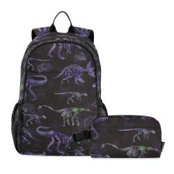 linqin Dinosaurier-Skelett-Grunge-Rucksack und Lunchtasche-Set für Teenager, Mädchen, Jungen, Schulrucksack mit Lunchbox, Büchertaschen mit Lunchbox für Jungen 7–10 von linqin