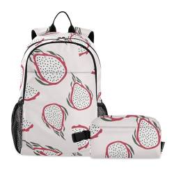 linqin Drachenfrucht Rucksack mit Lunchbox für Jungen Schultasche mit Lunchtasche Büchertaschen mit Lunchbox für Jungen 9-10 Jahre von linqin