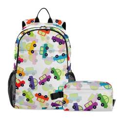 linqin Farbiger Spielzeugautos-Rucksack für Jungen mit Lunchbox, Schulrucksack mit Lunchbox, Büchertasche für Jungen von 9–10 Jahren von linqin
