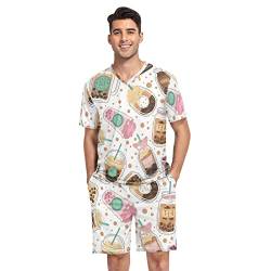 linqin Herren Pyjama-Set Bubble Tea Herren Pyjama Tops Bequem Kurzarm Pyjama für Männer, Bubble Tea Muster, XXL von linqin