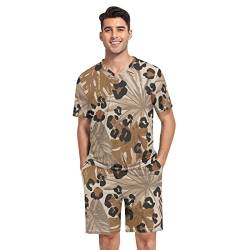 linqin Herren-Schlafanzug, tropische Blätter, Leoparden-Loungewear-Sets für Herren, kurze Sommer-Pyjamahose, Tropische Blätter Leopard, Medium von linqin