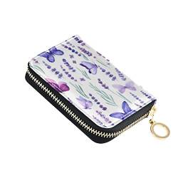 linqin Kleiner RFID-Kartenhalter Safe Kreditkartenfächer für Mädchen Reißverschluss Kartenetui für Arbeit Lavendel Blumen Schmetterlinge, Blumen Schmetterlinge, Einheitsgröße, Classic von linqin