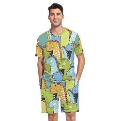 linqin Lustige Dinosaurier-Herren-Pyjama-Set aus Baumwolle, Pyjama-Shorts für Männer, Lustige Dinosaurier, XL von linqin