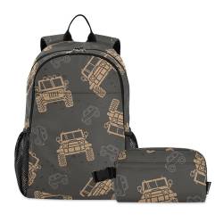 linqin Minimalistischer Trucks Rucksack für die Schule mit Lunchtasche, Schultasche und Lunchbox-Set für Jungen, Büchertaschen mit Lunchbox für Jungen 9-10 Jahre von linqin