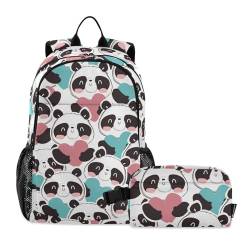 linqin Niedlicher Pandakopf Rucksack für die Schule mit Lunchtasche, Schultasche mit Lunchtasche, Büchertaschen für Jungen mit Lunchtasche 7-10 von linqin