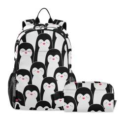 linqin Penguins Rucksack für Schule und Mittagessen Tasche Junge Schulrucksack mit Lunchbox Jungen Rucksäcke und Lunchbox 7-10 von linqin