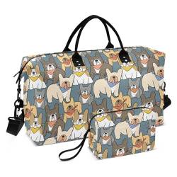 linqin Reisetasche mit Cartoon-Motiv Französische Bulldogge, Wochenendtasche, Turnbeutel mit verstellbarem Gurt, für Yoga, 2-teiliges Set, Französische Bulldogge, 1 size von linqin