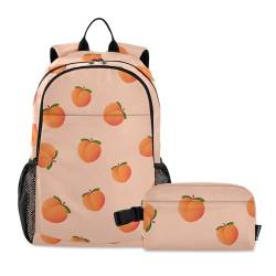 linqin Rosa Pfirsichfrucht-Rucksack mit Lunch-Tasche, für Jungen, Schulrucksack mit Lunchbox-Taschen für Schule Jungen im Alter von 8–10 Jahren von linqin