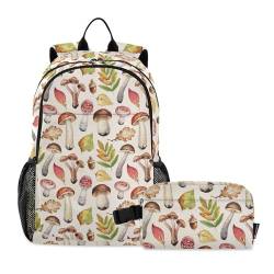 linqin Rucksack für Jungen mit Aquarell-Pilz, mit Lunchbox, Schulrucksack mit Lunchbox-Taschen für Schule Jungen 7–10 von linqin