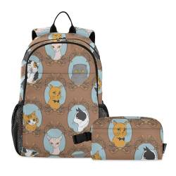 linqin Rucksack mit niedlichem Katzen-Cartoon-Motiv, mit Lunchtasche, Schulrucksack mit Lunchtasche, Taschen für Schule, Jungen im Alter von 8–10 Jahren von linqin