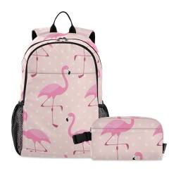 linqin Süßer rosa Flamingo Rucksack für Schule und Mittagessen Tasche Jungen Schulrucksack mit Lunchbox Rucksack und Lunchbox Set 10-12 von linqin