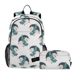 linqin Weihnachts-Igel-Jungen-Rucksack mit Lunchtasche, Schulrucksack mit Lunchtasche, Büchertaschen für Jungen, mit Lunchtasche, 9-10 Jahre von linqin