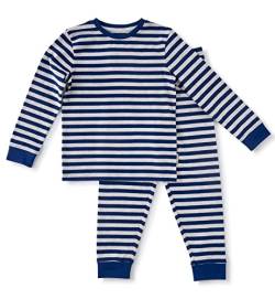 little label Kinder Schlafanzug Jungen 92 (2Y) - blau - gestreift - Bio-Baumwolle von little label