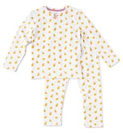 little label - Kinder Schlafanzug Mädchen 92 (2Y) - Pyjama Mädchen - Schlafanzüge Kinder - Weiß Gelb Zitronen-Print - Bio-Baumwolle von little label