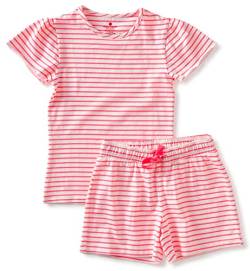 little label - Kinder Schlafanzug Mädchen - Shortama - Sommer Pyjama Mädchen Kurz - Rosa - Sommer Schlafanzug Bretonische Streifen - Bio-Baumwolle-GOTS von little label