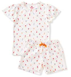 little label - Kinder Schlafanzug Mädchen - Shortama - Sommer Pyjama Mädchen Kurz - Weiß - Sommer Schlafanzug EIS-Print - Bio-Baumwolle-GOTS von little label