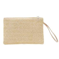 Damen-Handtasche aus Stroh, geflochten, kleine Handtaschen, modische Damen-Handtasche im Bohemian-Stil, gewebte Clutch-Tasche for Strand und Sommer, kleine Handtasche, beige, von liuduo